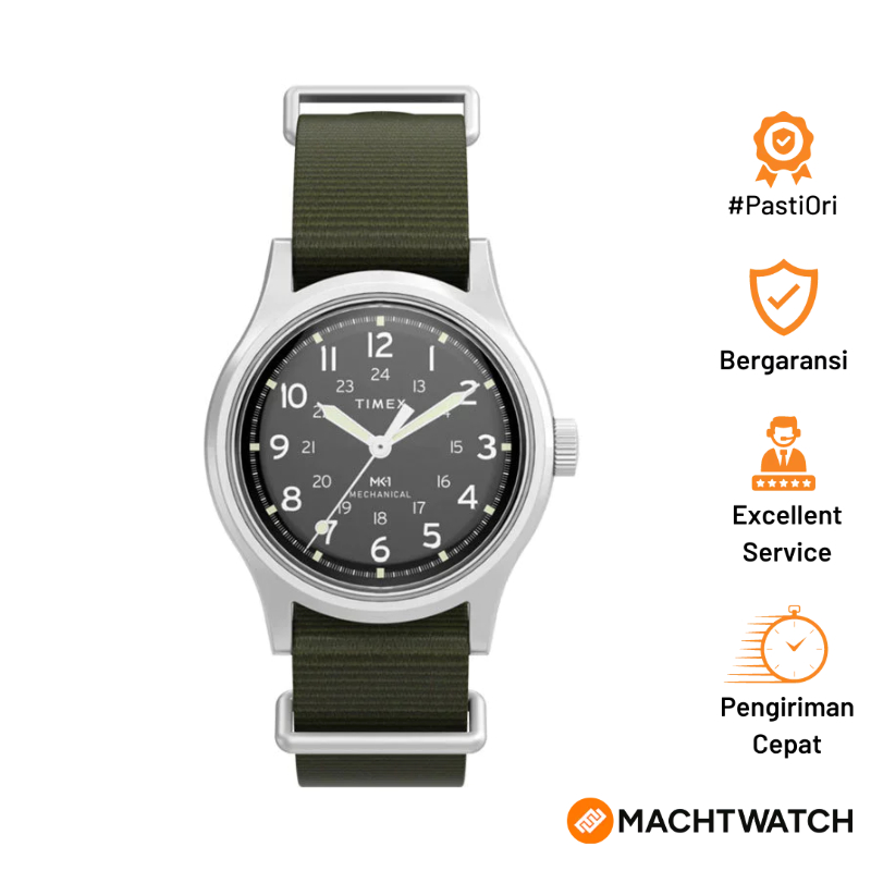 Jam Tangan Pria Timex MK1 TW2Y07900 Hand-Wound Black Dial Green Fabric Strap