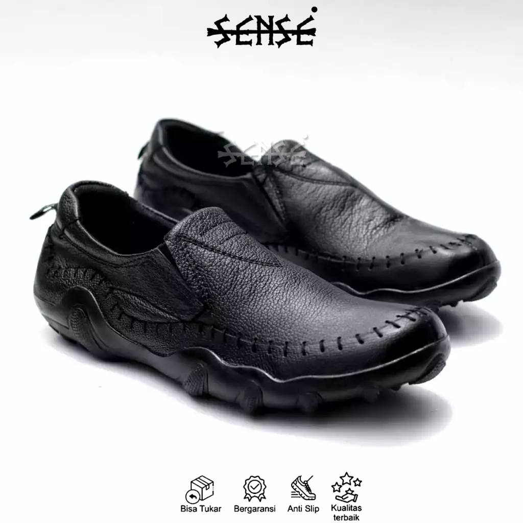 Sepatu Slip On Pria Kulit Asli Hitam Pria