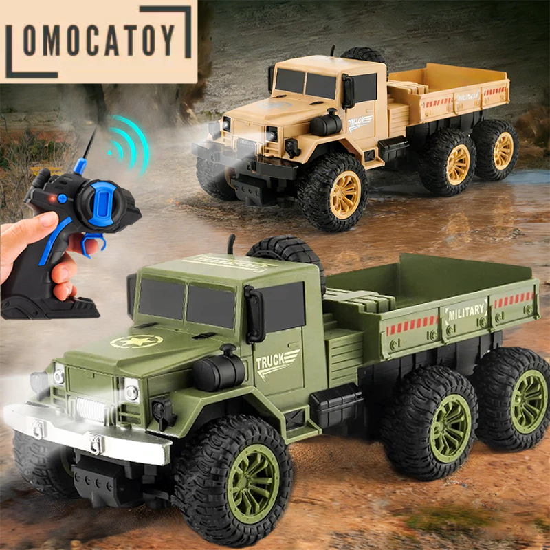 RC Truk Cargo Militer 6 Roda 4WD – Lampu LED, Ban Karet Anti Selip, Rechargeable