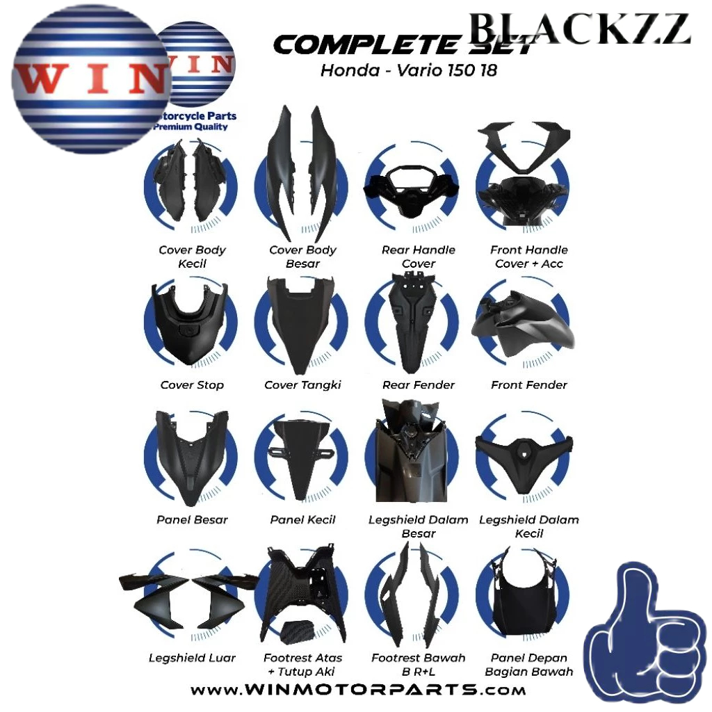 Cover Body Full Set VARIO 150 2018 2019 2020 HITAM (KASAR & HALUS) ORIGINAL WIN