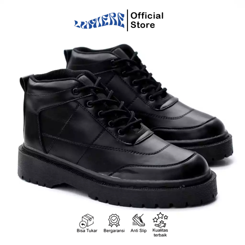Sepatu Formal Pria Hak Tinggi Kulit Sintetis Hitam Sol Rubber Ukuran 39-44