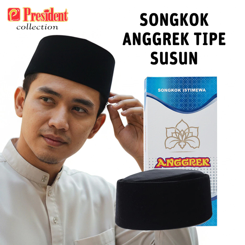 PRESIDENT – Songkok Hitam ANGGREK SUSUN Songkok Hitam Dewasa Hitam Polos Beludru Halus Premium