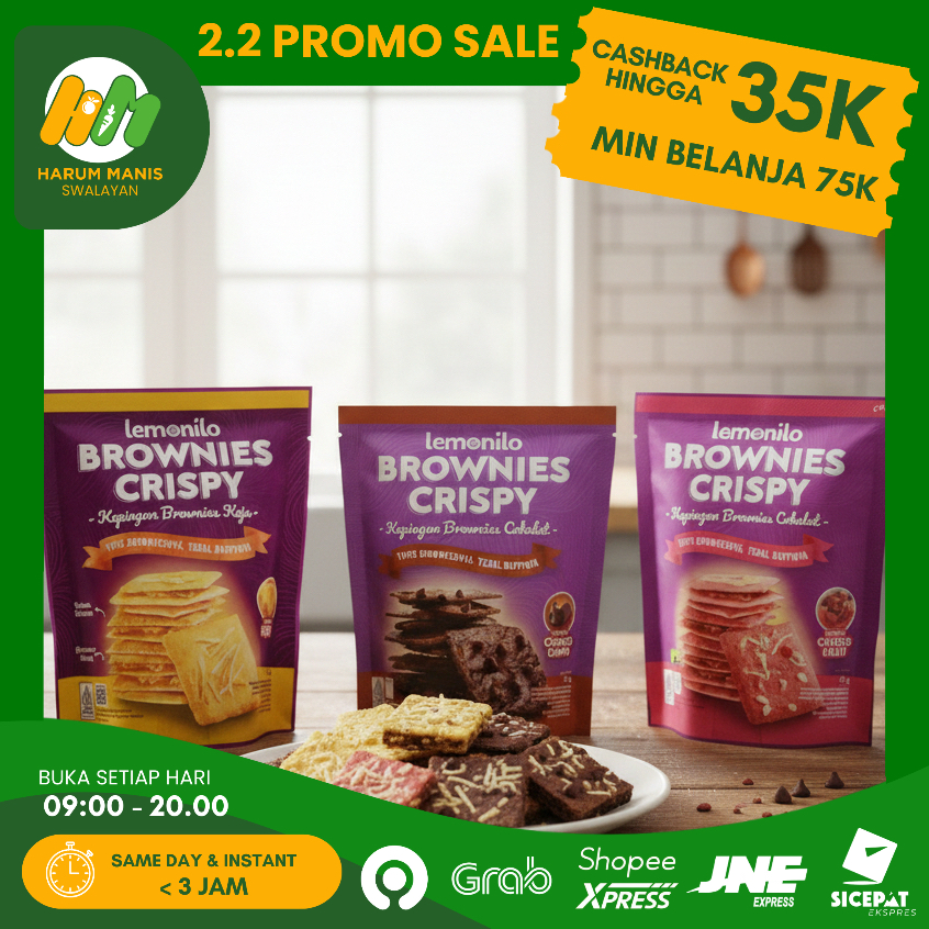 LEMONILO BROWNIES CRISPY 35GR / KEPINGAN BROWNIES COKELAT / BROWNIES CRISPY KEJU / BROWNIES CRISPY S