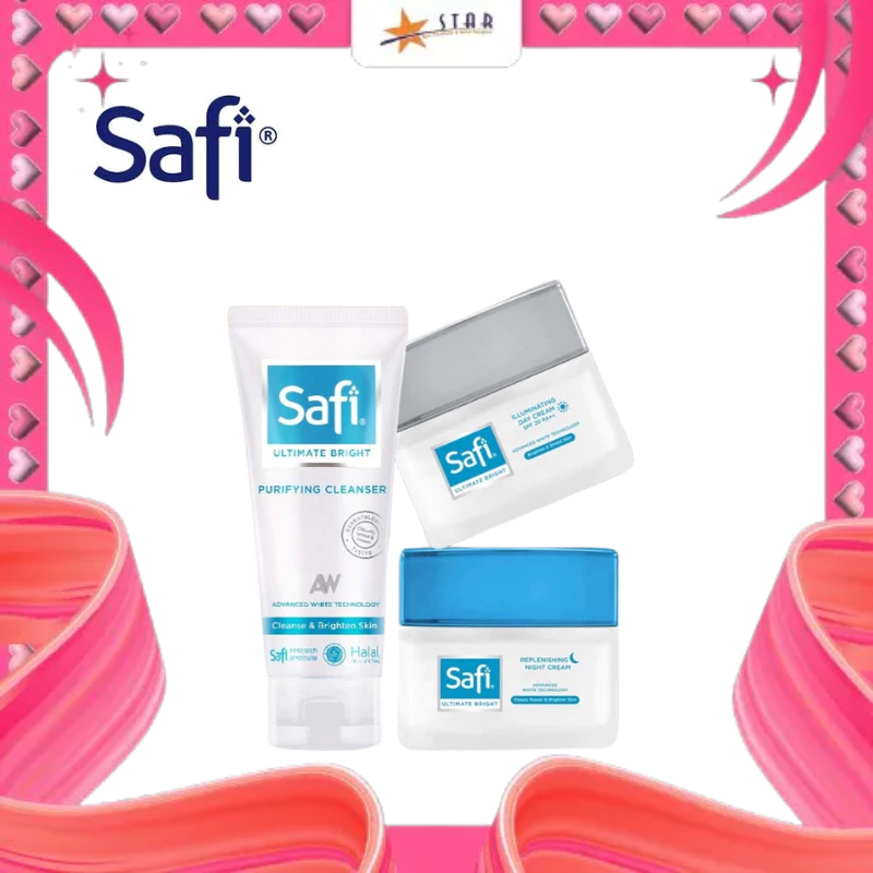 * STAR * Safi Paket Hemat Ultimate Bright(Day 25GR,Night25GR,Clnser50)Krim Pagi/Krim Malam/Sabun Waj
