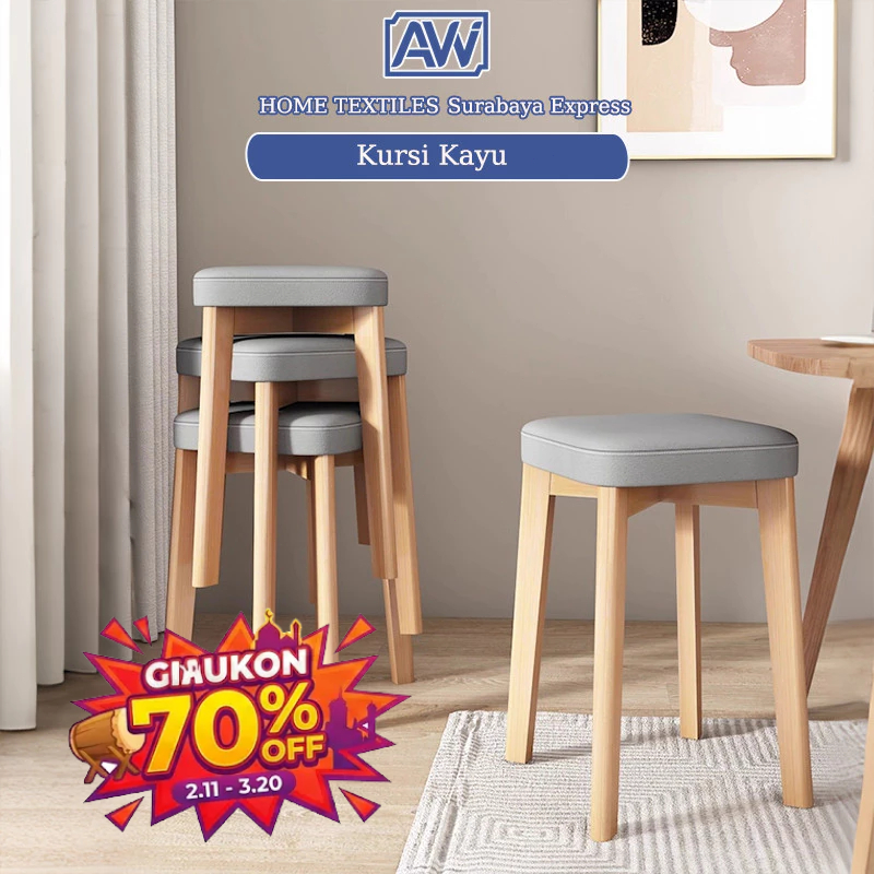 [Surabaya Express]Kursi 45cm Bangku Kayu Kursi Kayu Kursi Cafe Kursi Susun Kursi Makan Minimalis Kur