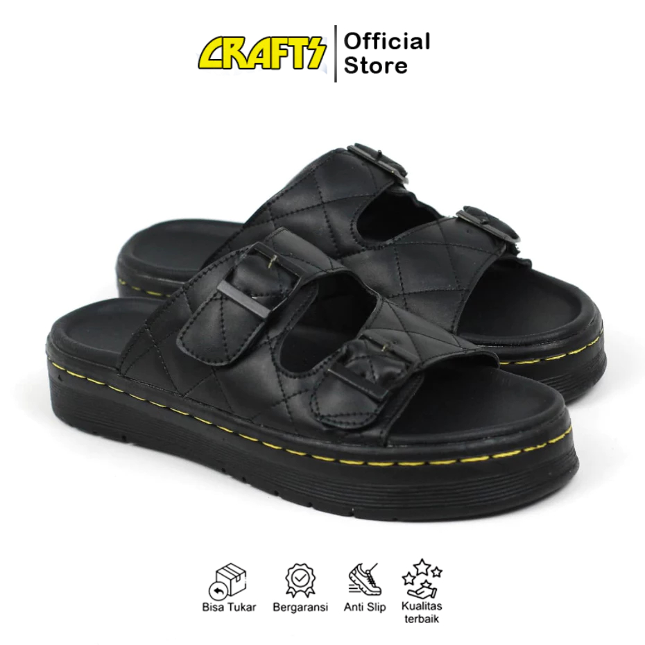 Sandal Slide Docmart Pria Hitam Slop Kekinian