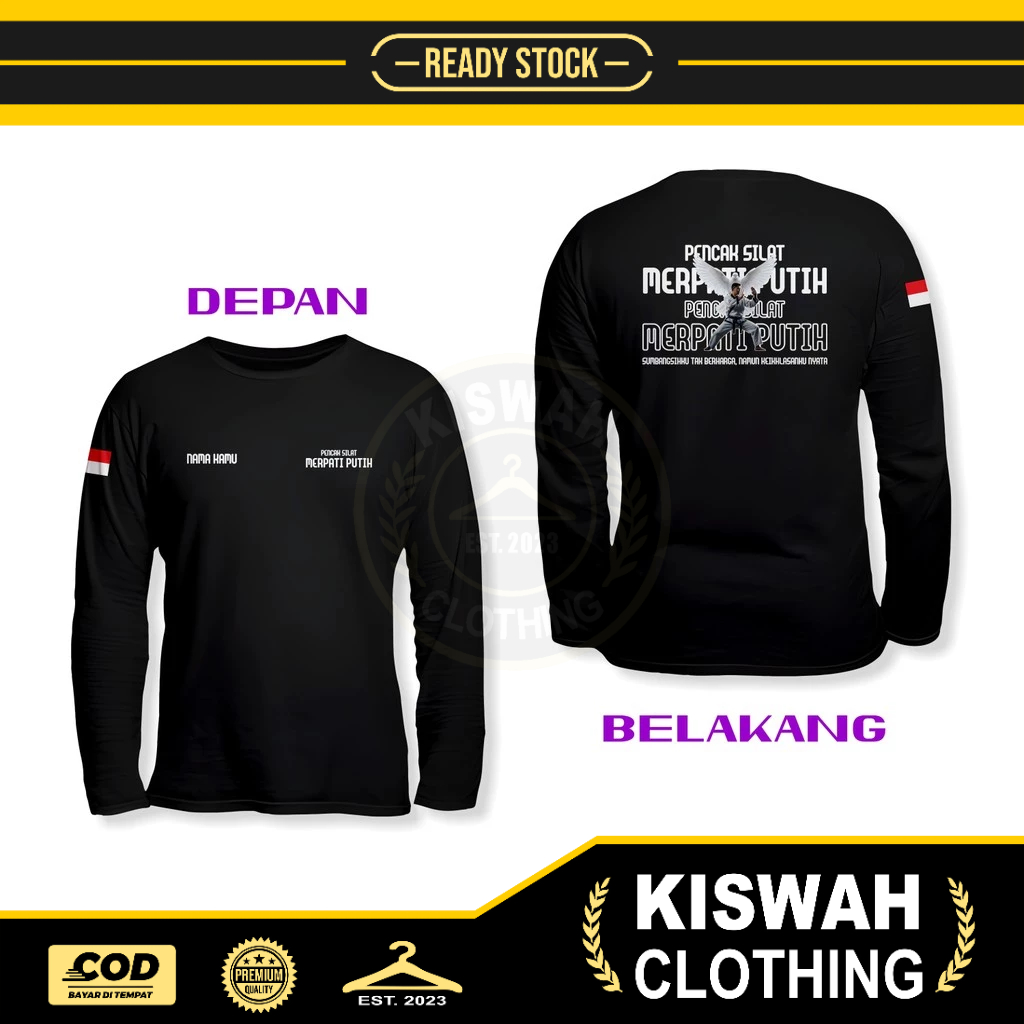 Kaos Tshirt Pencak Silat Merpati Putih Gratis Nama DB Lengan Panjang Kaos Distro