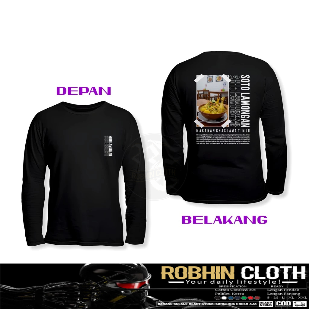 Kaos Baju Soto Lamongan Makanan Khas Jawa Timur DB Lengan Panjang Kaos Distro