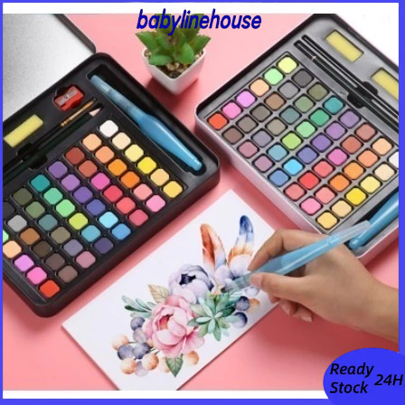 <24H COD>48 Watercolor Set Cat Air Set (Bonus Kuas dan Kertas Gambar) / Cat Air Padat / Solid Waterc