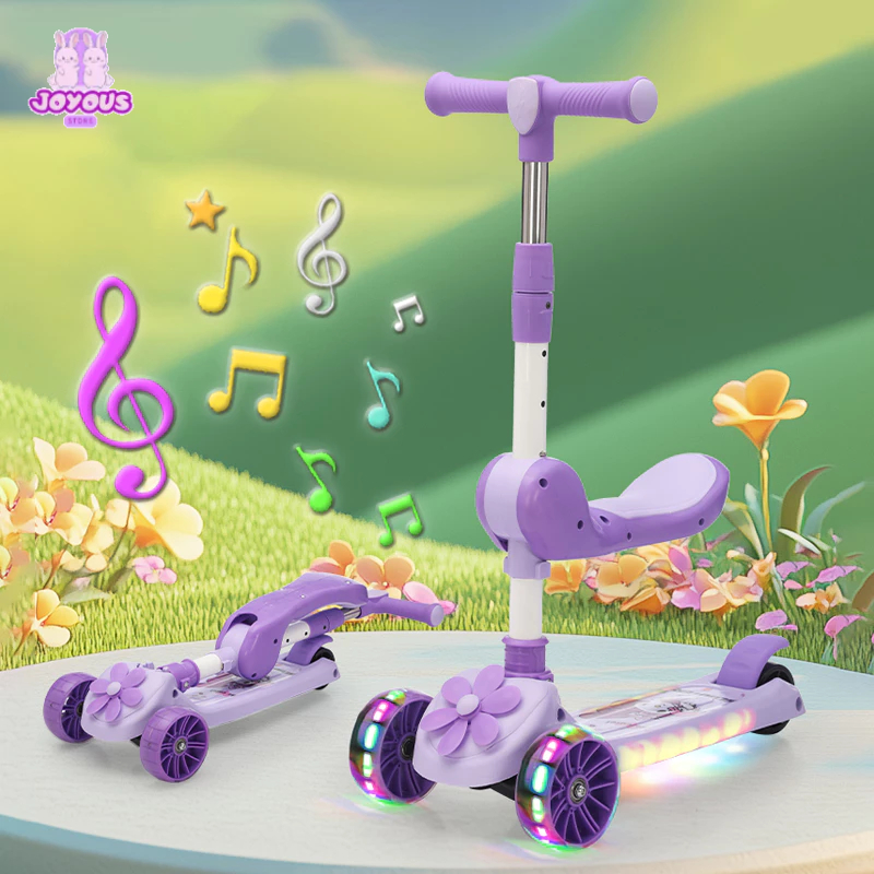 Skuter Anak 3 Roda Multifungsi Bisa Lipat Set Lampu + Musik + Dudukan dan Baling-Baling Kipas Berput