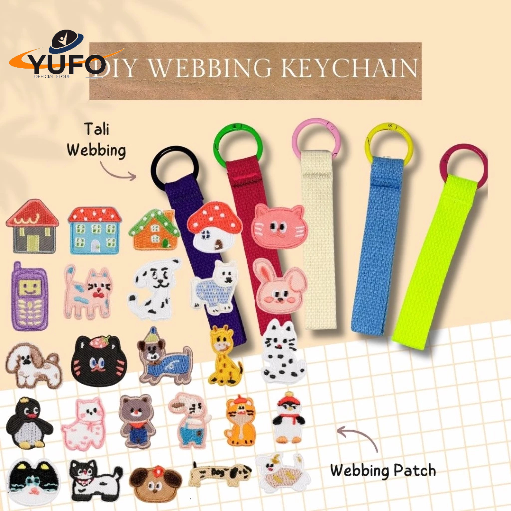 Tali Webbing Gantungan DIY Webbing Keychain dengan Webbing Patch Berbagai Motif