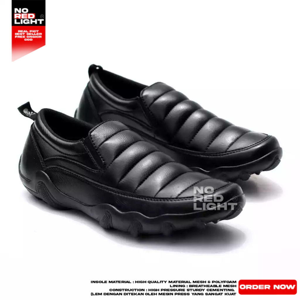 Sepatu Casual Slip On Hitam Kerja Pria Kulit Sintetis