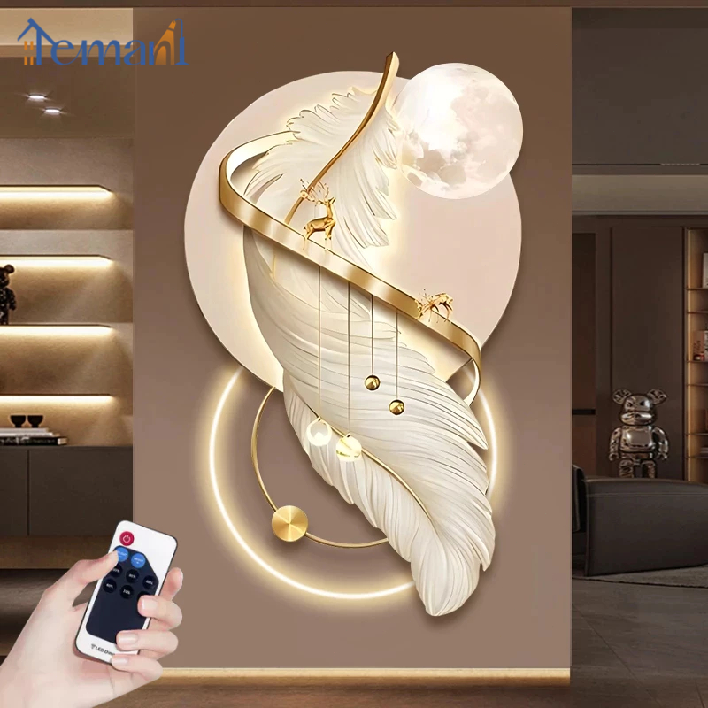 [Ready & Remote]100cm Lampu Dinding Minimalis lampu hias dinding lampu bulu putih lampu daun LED rem