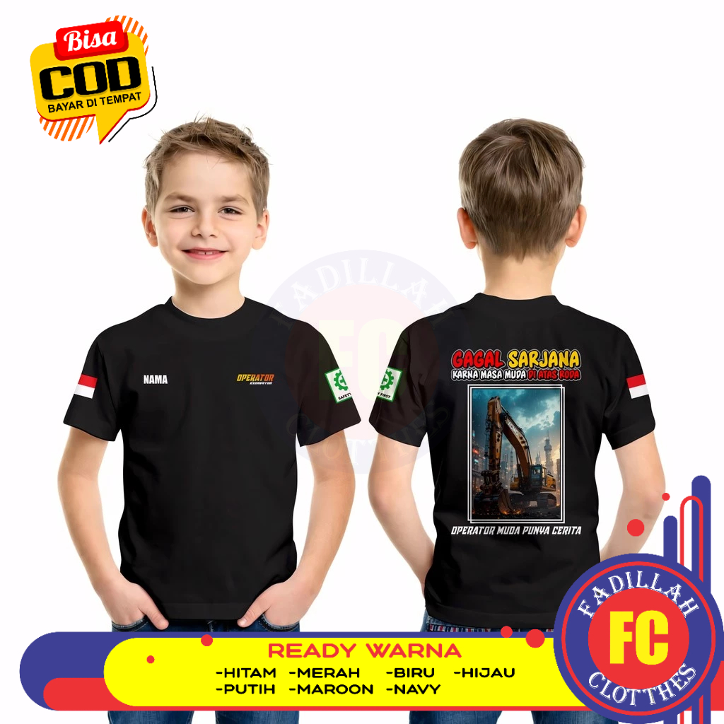 Baju Kaos Anak Operator Excavator XCMG Gagal Sarjana Operator Muda V2 Gratis Nama DB Kaos Distro