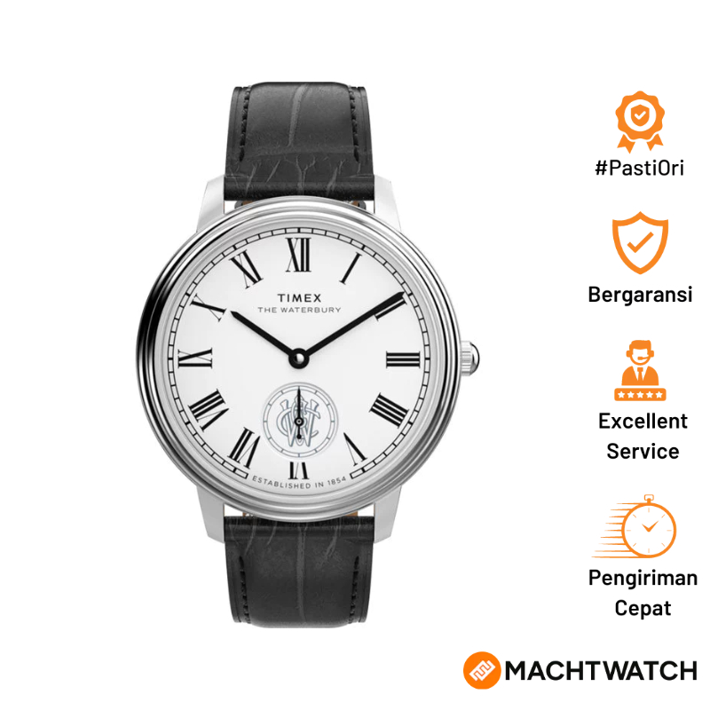Jam Tangan Pria Timex Waterbury TW2Y23100 Metropolitan Sub-Second Silver Dial Black Leather Strap
