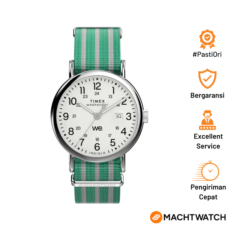 Jam Tangan Unisex Timex Weekender TW2Y08800 Indiglo White Dial Dual Tone Fabric Strap