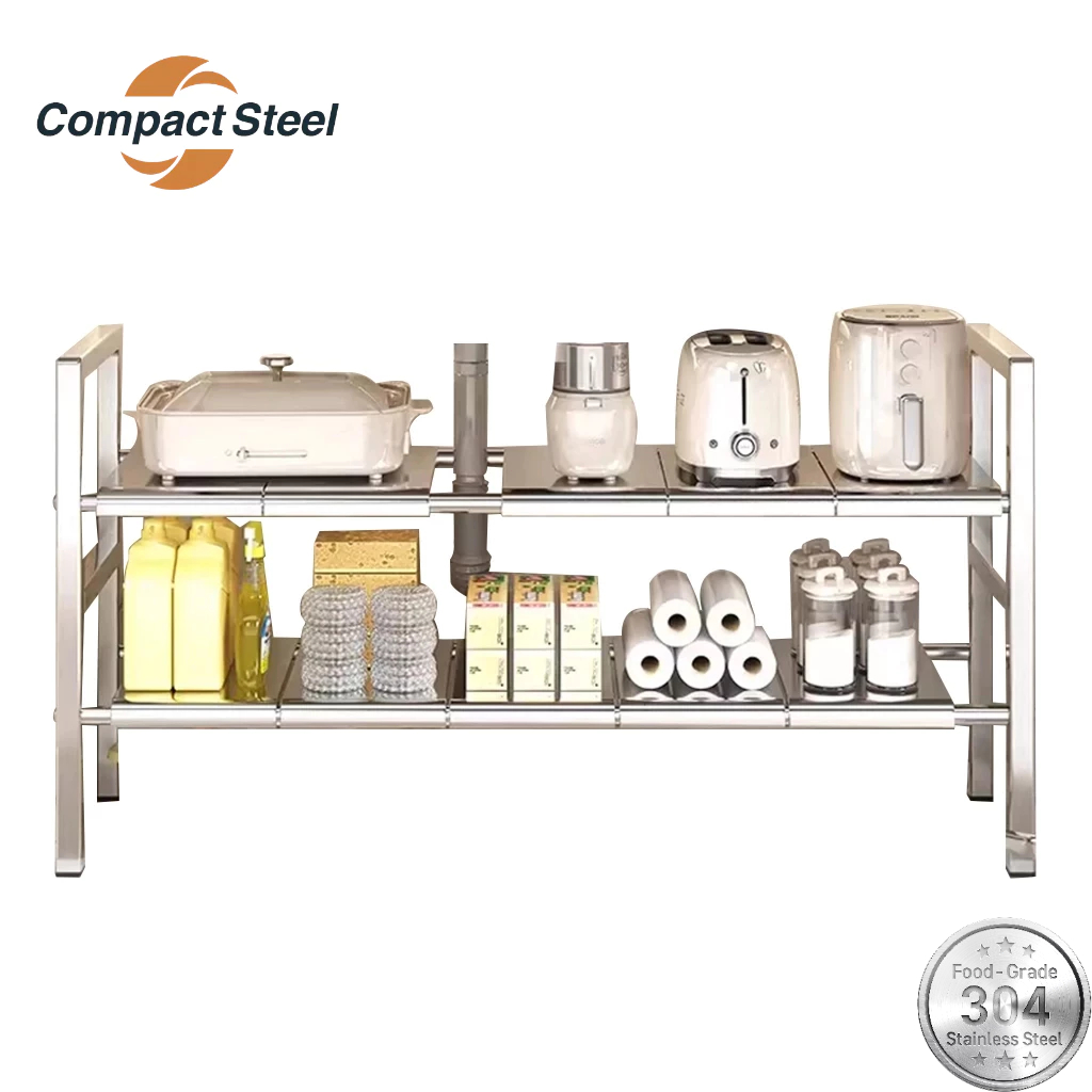 Compact Steel SUS 304 Rak Kolong Dapur Stainless Steel Rak Panci Bawah Wastafel Rak Bawah Wastafel r