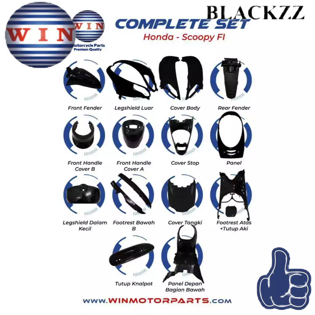 Cover Body Full Set HONDA SCOOPY FI HITAM 2013 2014 2015  (KASAR & HALUS) ORIGINAL WIN