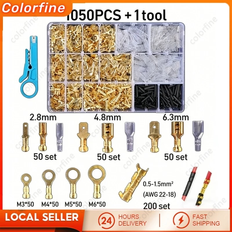 1050PC Sskun Kabel Set Komplit Skun Konektor Gepeng/Terminal Insulated/Skun Gepeng Terminal Male Fem
