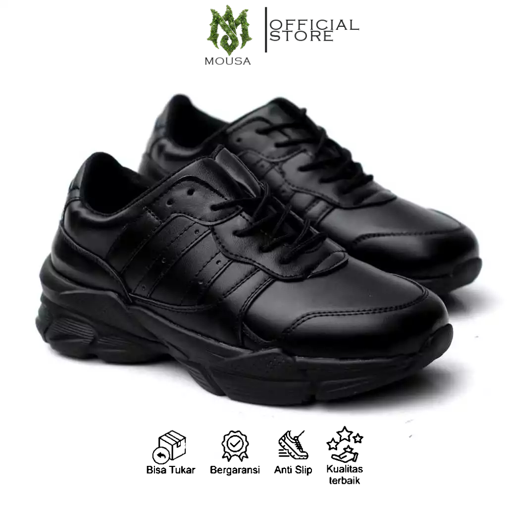 Sepatu Sneakers Pria Hitam Kulit Sintetis
