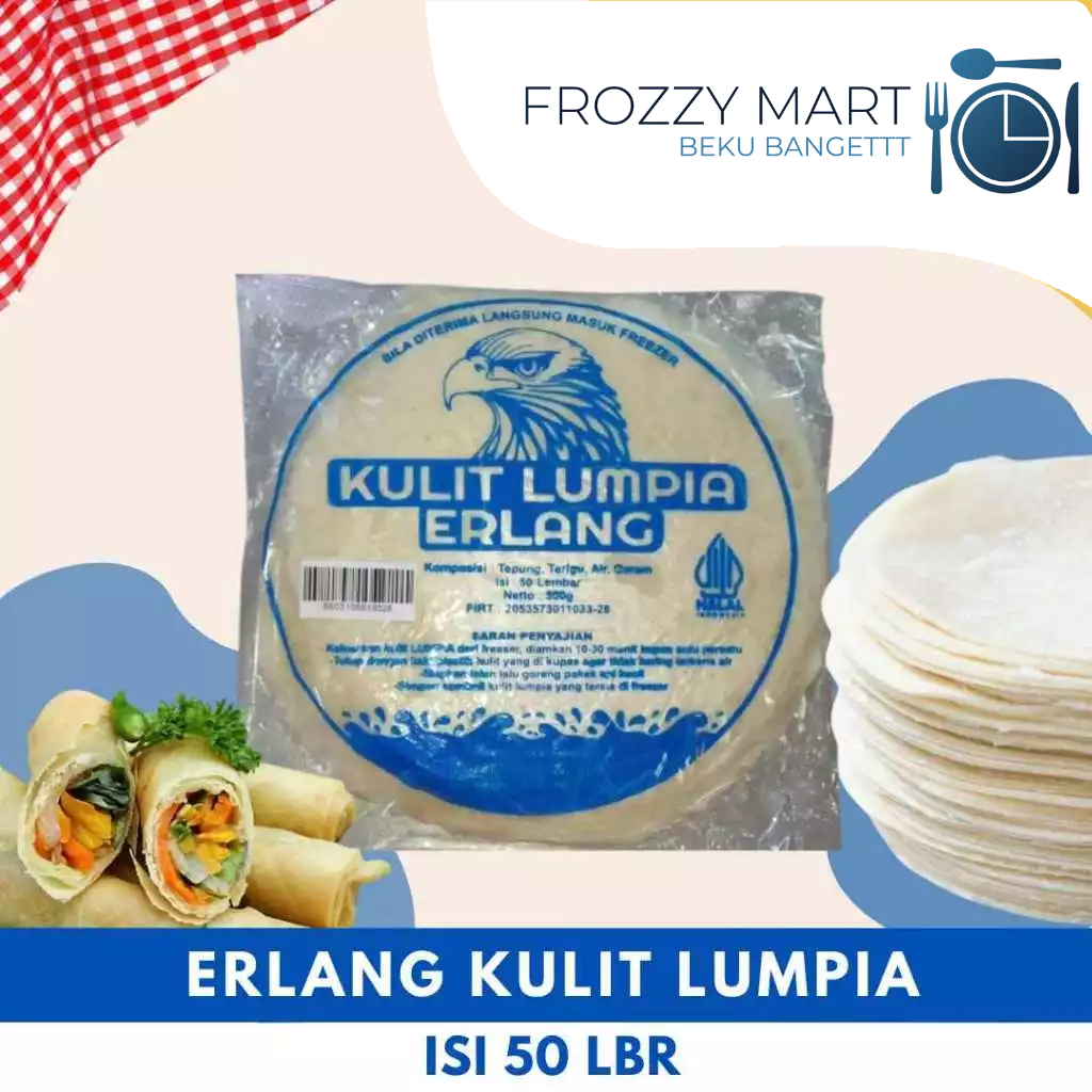 ERLANG Kulit Lumpia Lembut Tipis 50 Lembar Praktis Untuk Lumpia Rumah