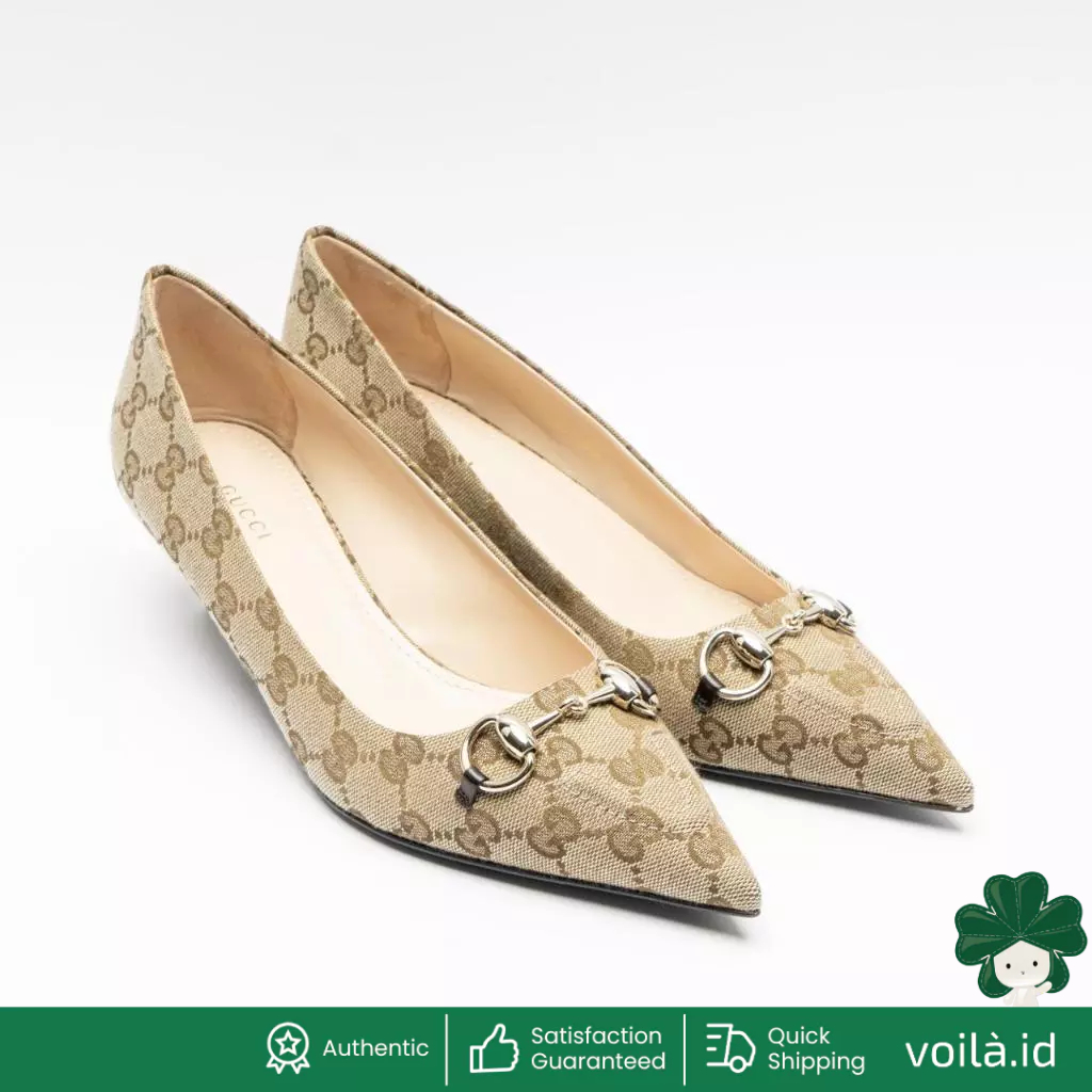 GG Canvas 45 Pump with Horsebit Beige Dark Brown