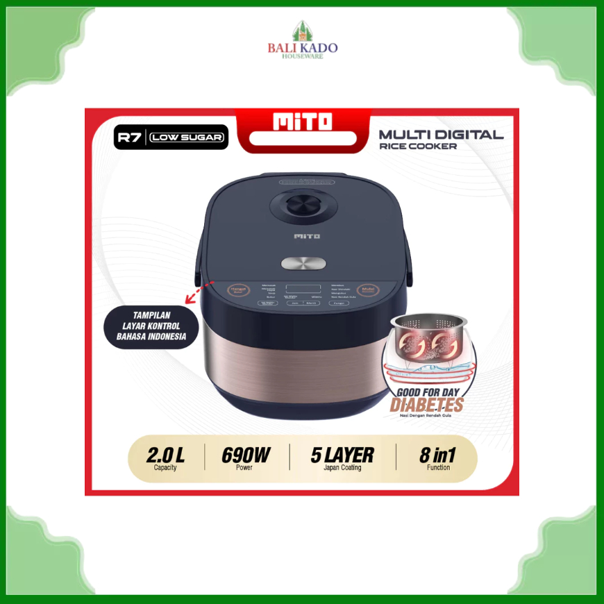 Mito Digital Rice Cooker 2 Liter Low Sugar Multifungsi R7 / Rice Cooker Mito R7 - Garansi 1 Tahun