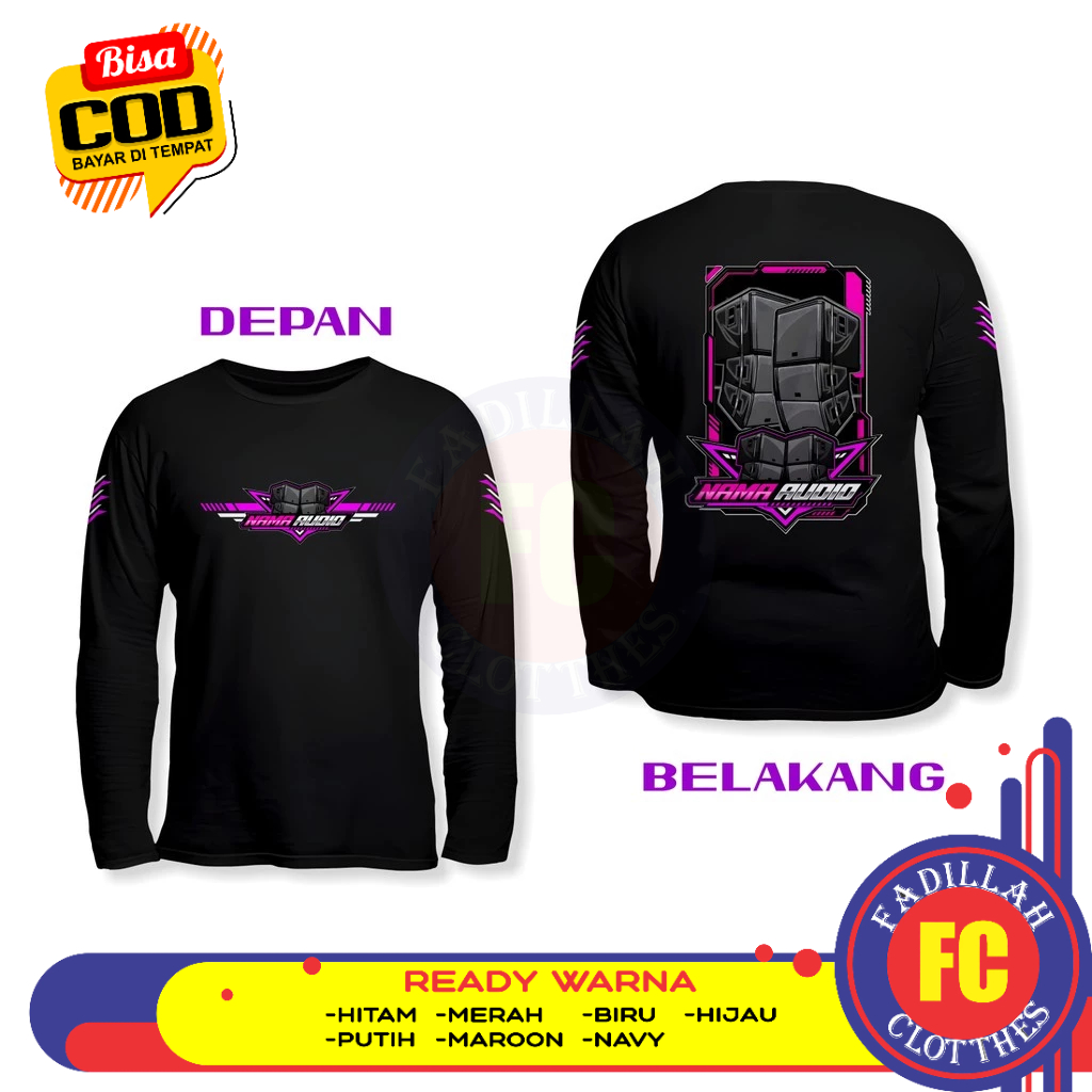 Baju Kaos Sound System Desain Sound Gantung Keren Ungu Gratis Nama Audio DB Lengan Panjang Kaos Dist