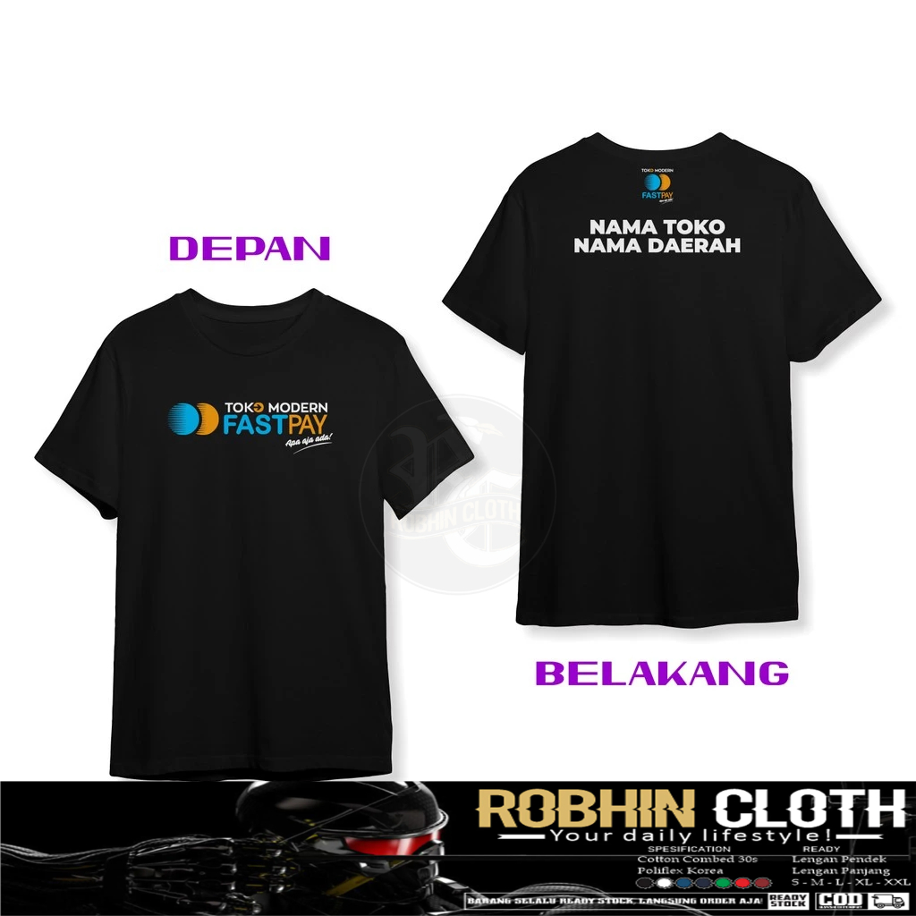 Kaos Baju Toko Modern FASTPAY Logo Gratis Nama Toko dan Nama Daerah DB Baju Perusahaan