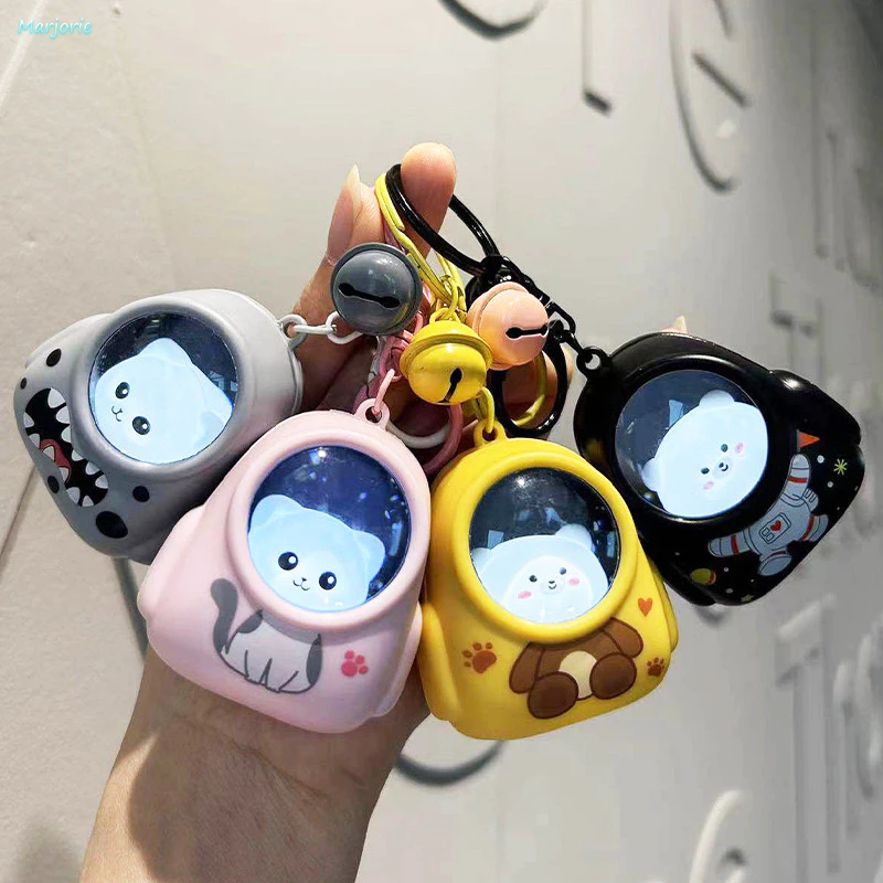 Gantungan Kunci LED ADA LAMPU CUTE CAT ASTRONOT PREMIUM / Keychain Liquid Akrilik / Gantungan Tas 3D