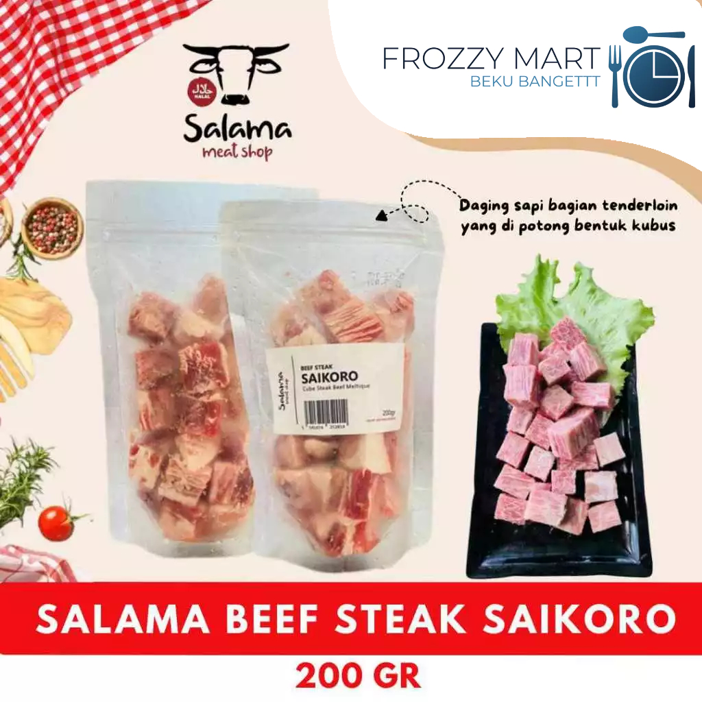 SALAMA Beef Steak Saikoro 200gr – Daging Sapi Premium Potong Dadu | Frozen Food Steak Praktis