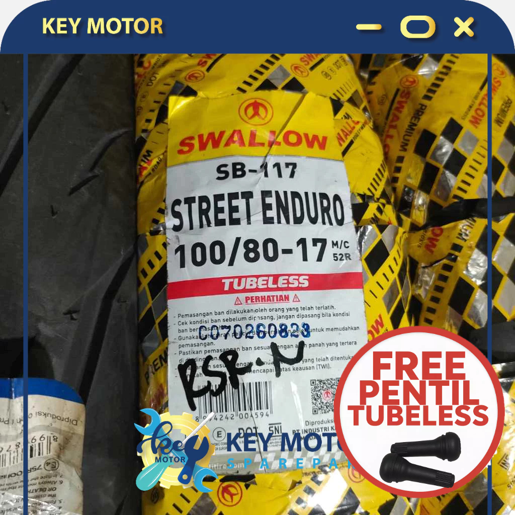 Ban Luar Motor Swallow 100/80-17 TUBELESS TUBLES 100% Asli dan Baru