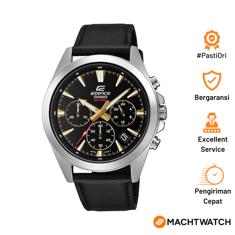 Jam Tangan Pria Casio Edifice EFV-630L-1AVUDF Chronograph Black Dial Black Leather Band