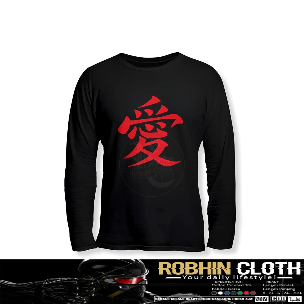 Kaos Baju KANJI GAARA AI Lengan Panjang Baju Anime