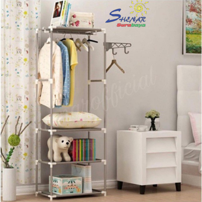 Standing Square Hanger / Gantungan Baju Portable / Rak Baju Bongkar Pasang