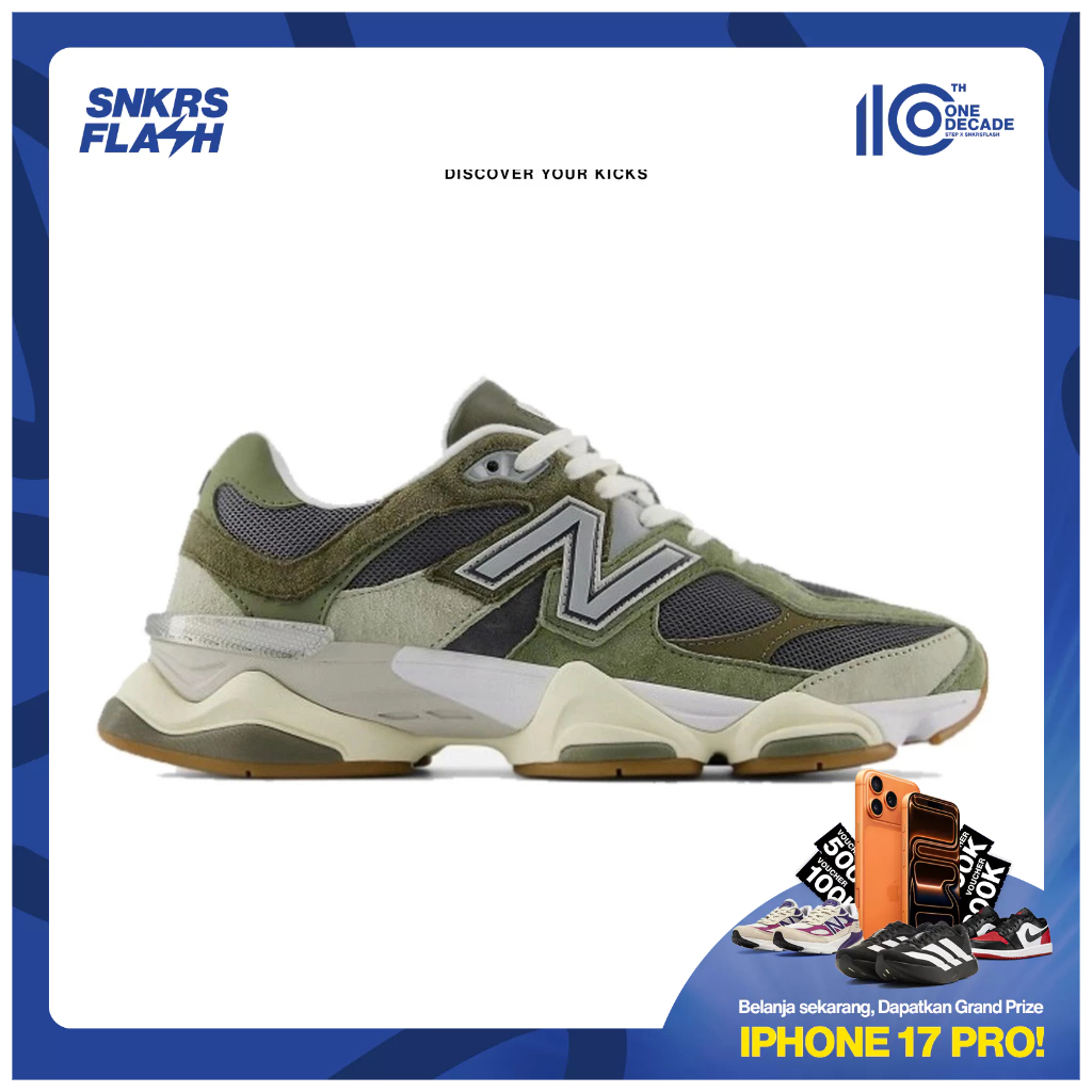 NEW BALANCE 9060 Green Grey Sepatu Sneakers Unisex - U9060FOC - Size 36