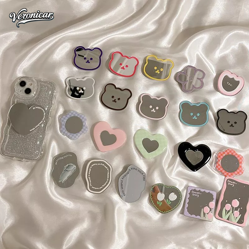 Stand Hp Cermin Phone Holder Kaca Phone Grip Mirror Tok Pop Socket Pemegang Telepon Lucu Kartun Beru