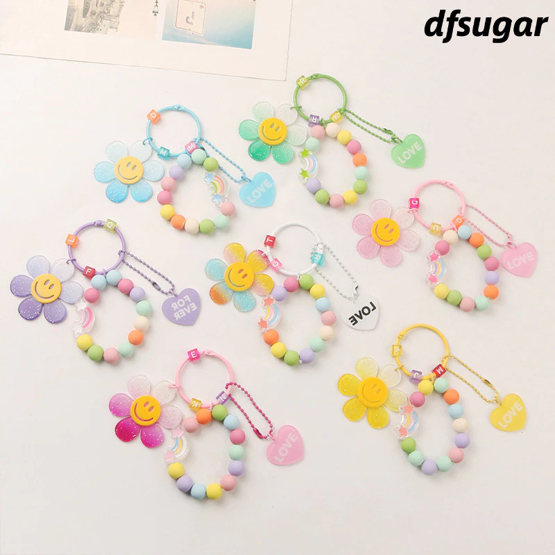 Gantungan Kunci Bunga Matahari Kreatif  Liontin Tas Rantai Ponsel Manik-manik Bulat Warna-warni-DF