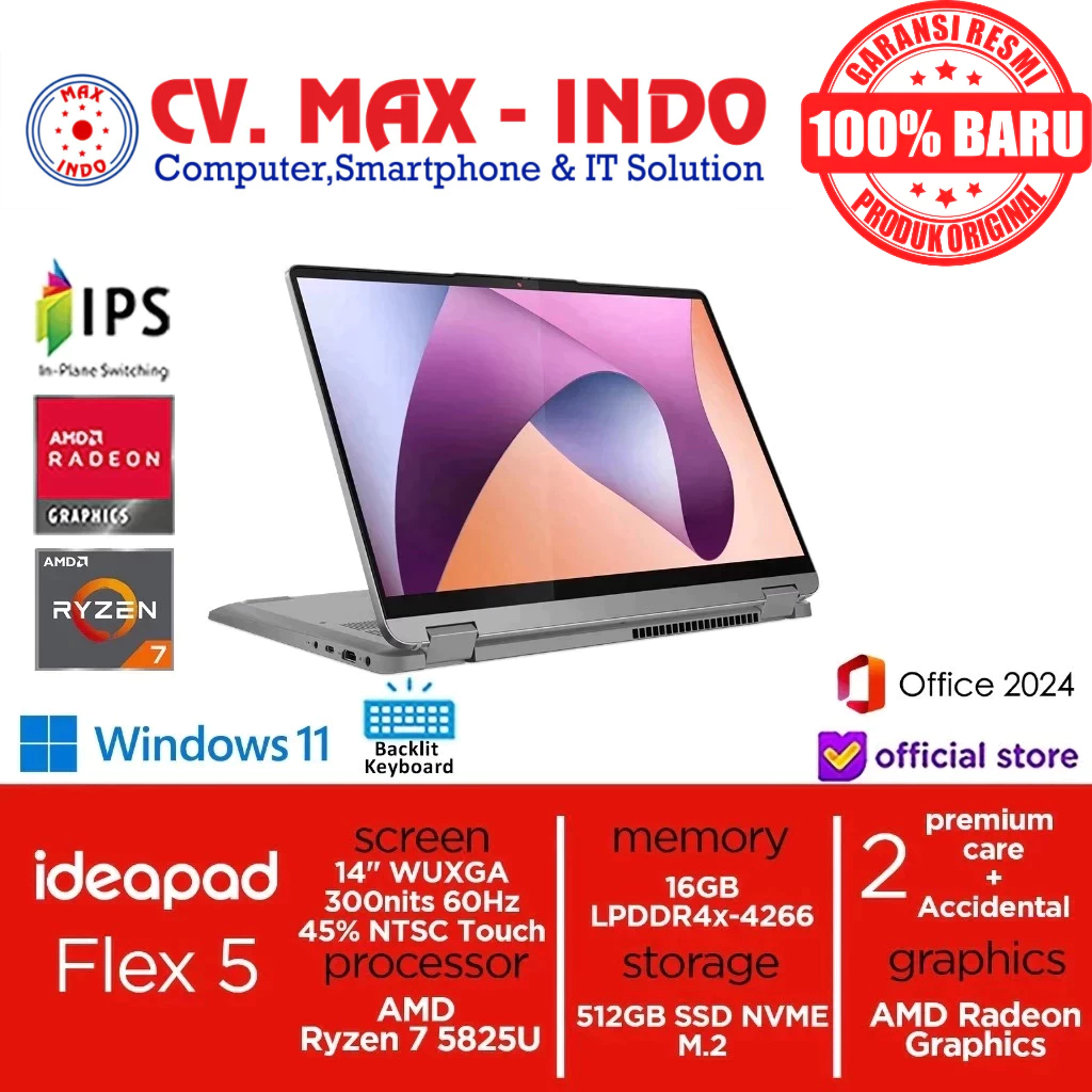 LENOVO NOTEBOOK IDEAPAD FLEX 5 14ABR8 RYZEN 7 5825U 16 GB/512 GB (WINDOWS 11 + OHS) + TAS