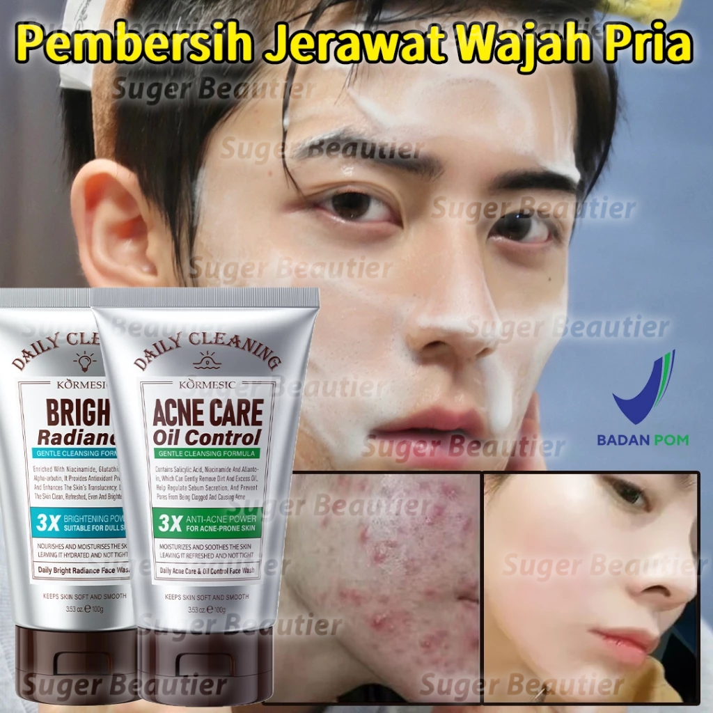 BPOM Daily Acne Care & Oil Control Face Wash + Bright Radiance Face Wash Sabun Cuci Muka Pria 100gr 