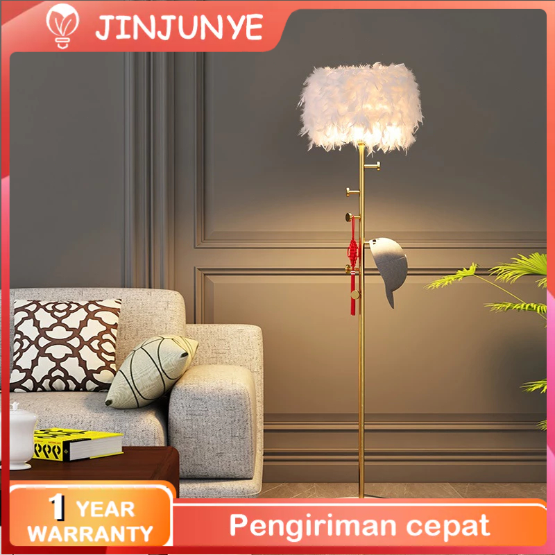 Lampu Lantai Berdiri Lampu Lantai Ruang Tamu Sofa Sisi Lampu Hias Eropa Kreatif Bulu Artificial Kama