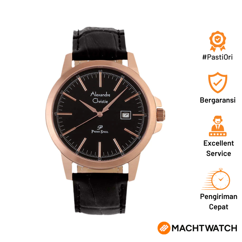 Jam Tangan Pria Alexandre Christie Primo Steel AC 1008 MD LRGBA ACF-1008 AC 1008 AC1008 Black Dial B