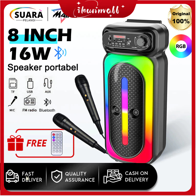 MAIKET Speaker Bluetooth Karaoke Besar Super Bass 8 Inch Polytron Protable Wireless Salon Aktif 100%