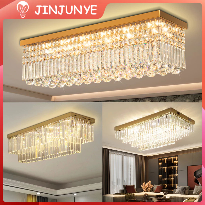 Lampu Meja Makan Gold Kristal Chandelier 80cm mewah 3 Warna Lampu Gantung Ruang tamu/Ruang Makan/Min