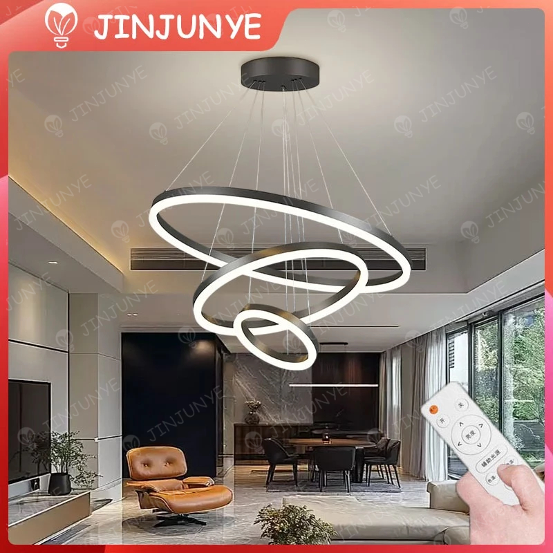 Lampu Gantung Lampu Hias Ring Mewah Nordik Minimalis Modern 3 Ring Chandelier 67W LED 3 Warna Ruang 