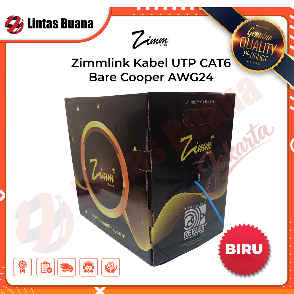 Zimmlink Kabel LAN UTP CAT6  AWG23 FULL COPPER/Tembaga Murni