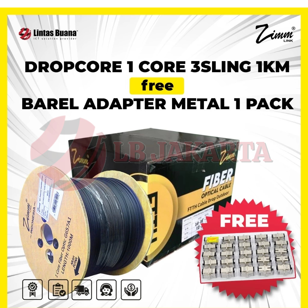 Kabel Dropcore- 1 Core 1000 Meter Kabel Fiber Optik 1000m FTTH Zimmlink