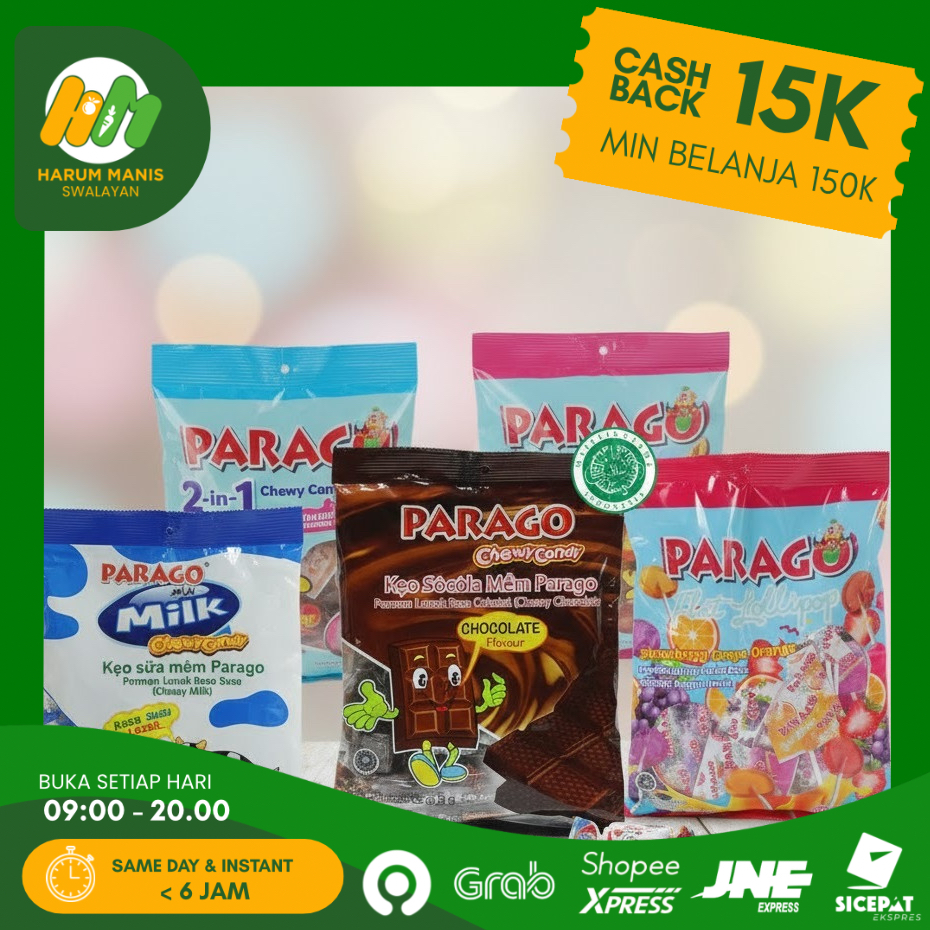 PERMEN PARAGO / PARAGO CHOCOLATE 250G / PARAGO CHEWY MILK BAG 250GR / PARAGO FLAT LOLLIPOP ANEKA RAS