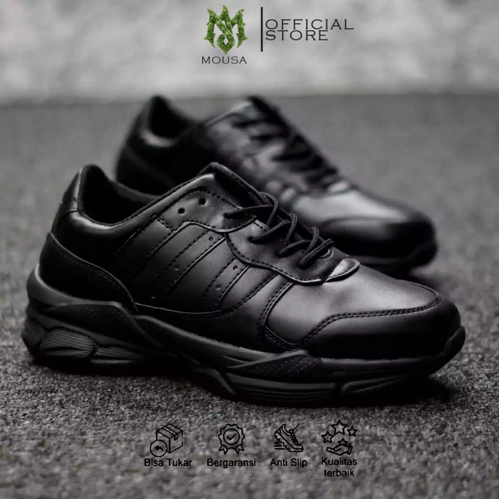 Sepatu Sneakers Pria Hitam Kulit Sintetis