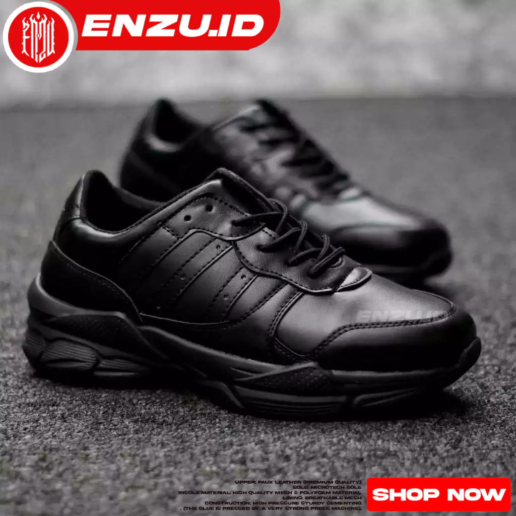 Sepatu Sneakers Pria Casual Hitam Tali Pria